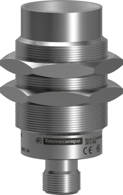 Telemecanique OsiSense XS930R4PAM12 Inductive Proximity Sensor — M30 stainless barrel, Sn 40 mm, PNP, NO, M12 connector (4-Pin)