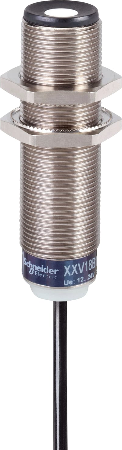 Telemecanique XXV18B1NBL5 Ultrasonic Sensor M18, Metal, NPN, NC, Range 5 m, 5 m cable