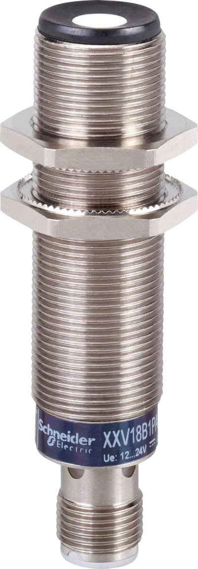 Telemecanique XXV18B1PBM12 Ultrasonic Sensor M18, Metal, PNP, NC, M12 connector