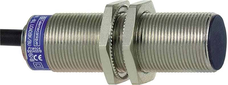 Telemecanique OsiSense XS1M18KP340 Inductive Proximity Sensor — M18 barrel, Sn 5 mm, PNP or NPN, programmable, NO or NC, pre-wired cable (2 m)