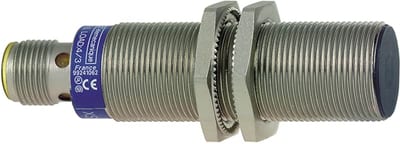 Telemecanique OsiSense XS1M18KP340D Inductive Proximity Sensor — M18 barrel, Sn 5 mm, PNP or NPN, programmable, NO or NC, M12 connector (4-Pin)