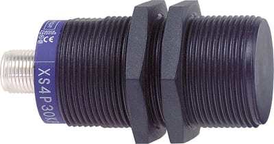 Telemecanique OsiSense XS4P30KP340D Inductive Proximity Sensor — M30 barrel, Sn 15 mm, PNP or NPN, programmable, NO or NC, M12 connector (4-Pin)