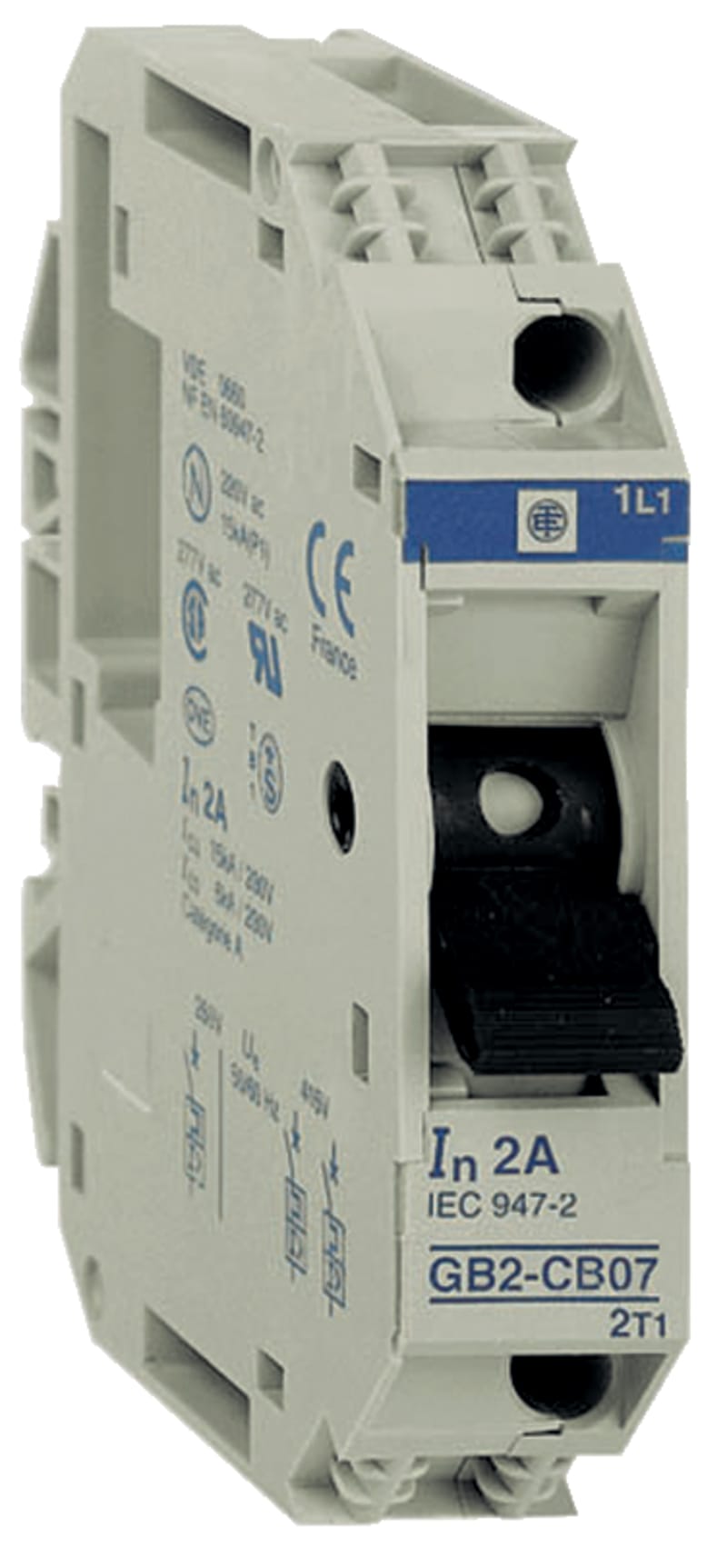 Schneider Electric Thermal magnetic circuit breaker, TeSys GB2, 1P, 3 A, Icu 3 kA@240 V GB2CB08