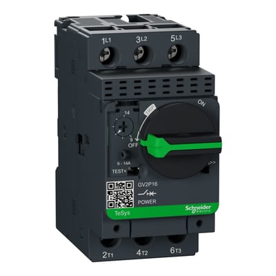 Schneider Electric Motor circuit breaker, TeSys GV2, 3P, 9-14 A, thermal magnetic, screw clamp terminals GV2P16