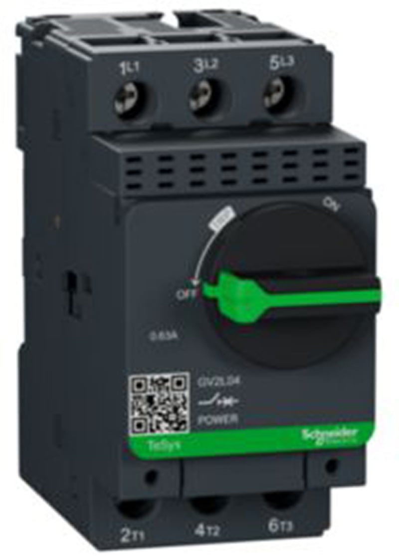 Schneider Electric Motor circuit breaker, TeSys GV2, 3P, 0.63 A, magnetic, rotary handle, screw clamp terminals GV2L04