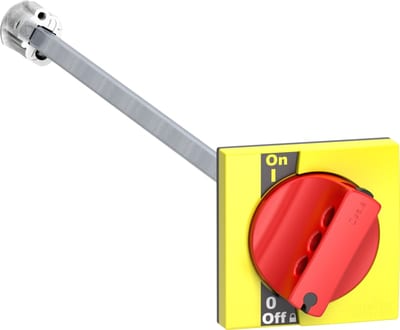 Schneider Electric LV428942 extended rotary handle for front control, Compact INS40 to INS160, IP55, IK08, red handle on yellow front