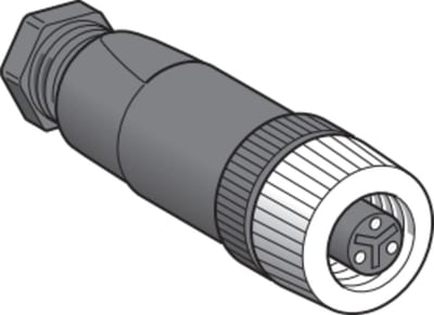 Telemecanique XZCC20FDM30B Field-Wireable Connector, 1/2"-20 UNF, Female, Straight, 3-pin, Metal
