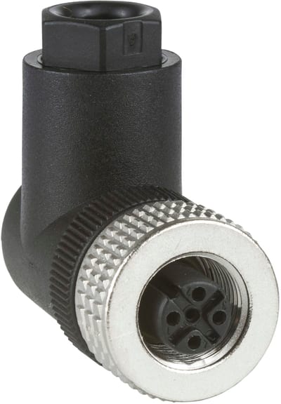 Telemecanique XZCC12FCM40B M12 Female Connector, Angled, 4-Pin, Screw Terminals