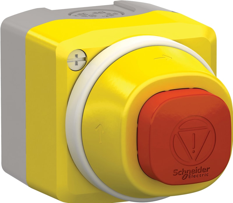 Schneider Electric illuminated emergency stop control box 24V 2 colors white/red fixed 1NO 2NC XALK84W3BG