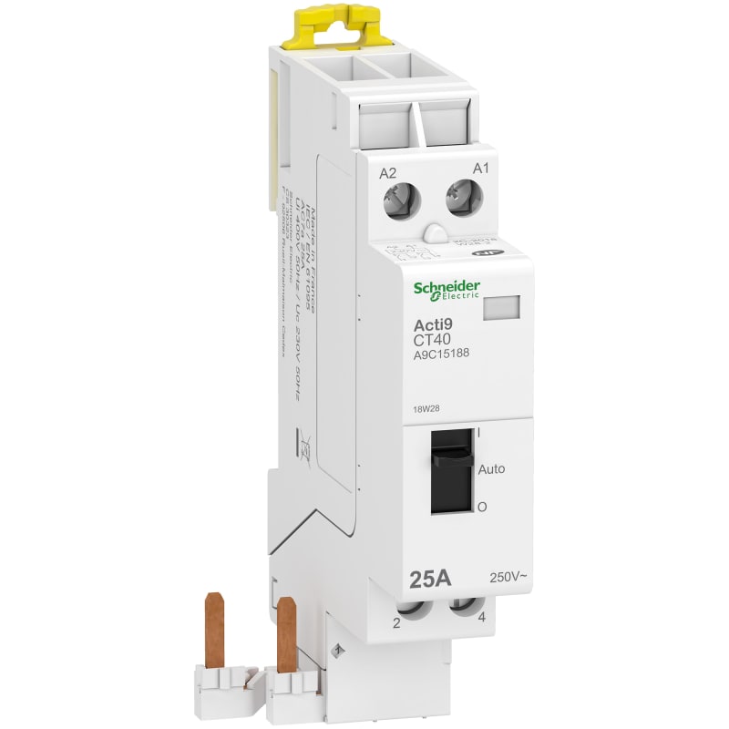 Schneider Electric contactor with manual control, ACTI9 CT40, 2 NO, 2P, 25 A, 230 V AC, 50 Hz A9C15188