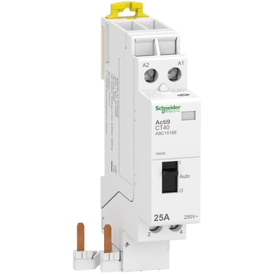 Schneider Electric contactor with manual control, ACTI9 CT40, 2 NO, 2P, 25 A, 230 V AC, 50 Hz A9C15188