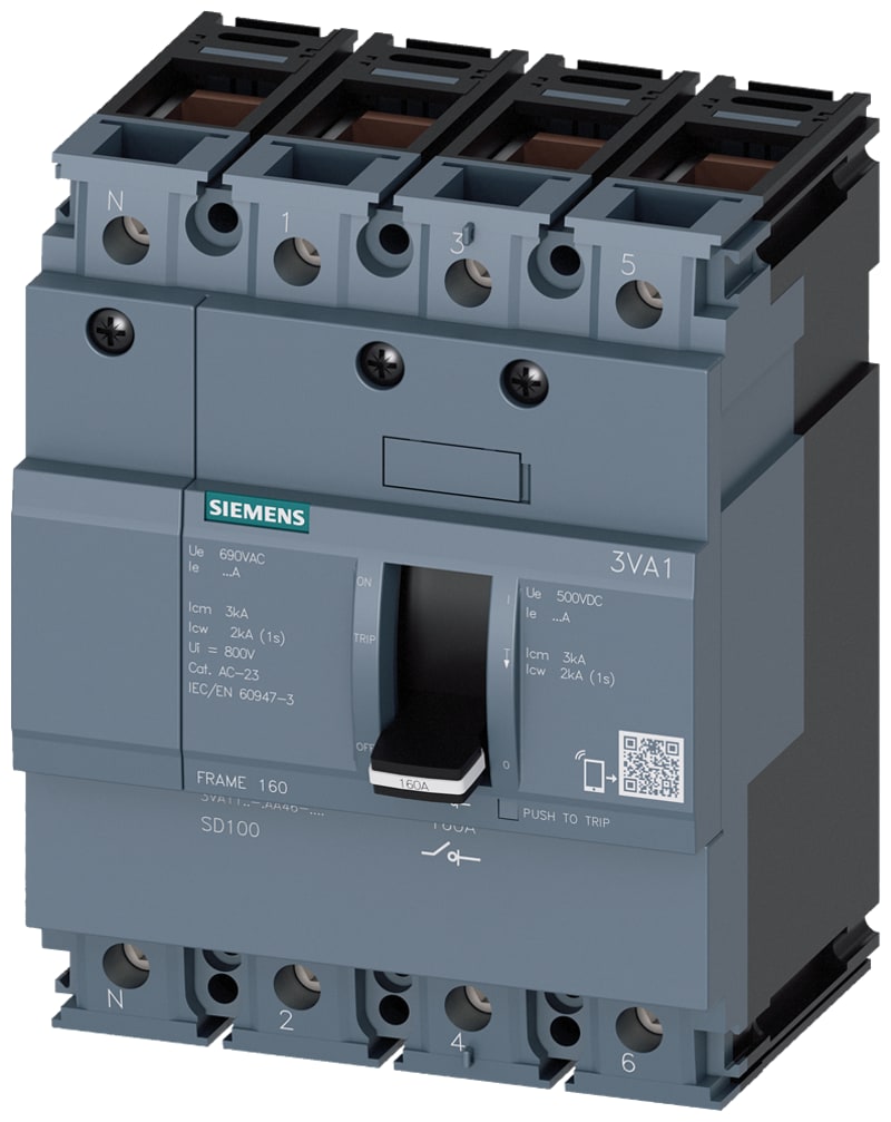 Siemens 3VA1 load-break switch, 4-Pole,160A,box terminal for Cu cables