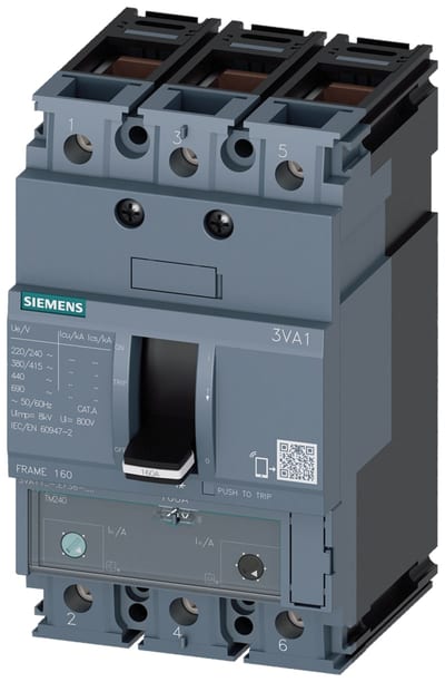 Siemens 3VA11, 55KA, 3-Pole, TM240, IN=125A,IR=87,5A 3VA1112-5EF360-0AA0