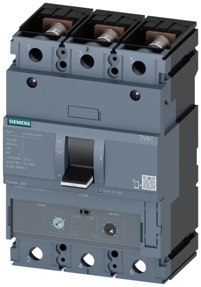Siemens 3VA12, 70KA, 3-Pole, TM240, IN=200A,IR=140A