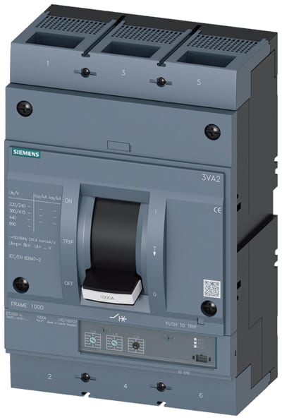 Siemens MCCB_3VA25_3P_55KA_ETU320,LI PROTECTION, IN=800A,IR=320A-800A, Tr=0,5-17 sek, II=1,5-10XIN, bolt