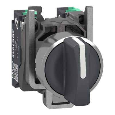 Schneider Electric Selector switch, Harmony XB4, metal, black, 22mm, 3 positions, spring return to center, 2 NO, compact push in terminals XB4BD535