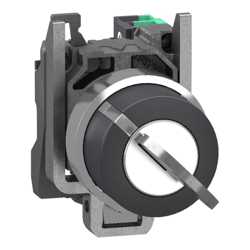Schneider Electric Key switch selector, Harmony XB4, metal, black, 22mm, key 455, 2 positions, stay put, key release left, 1 NO, push in XB4BG215
