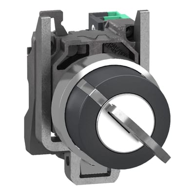 Schneider Electric Key switch selector, Harmony XB4, metal, black, 22mm, key 455, 2 pos, spring return from right to left, 1 NO, push in XB4BG615