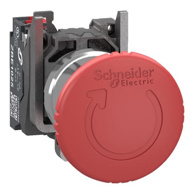Schneider Electric Emergency stop switching off, Harmony XB4, metal, red mushroom 40mm, 22mm, trigger turn to release, 1NC, compact push in XB4BS84425