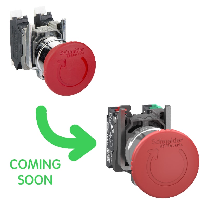 Schneider Electric Emergency stop switching off, Harmony XB4, metal, red mushroom 40mm, 22mm, trigger turn to release, 1 NO + 1 NC, push in XB4BS84455