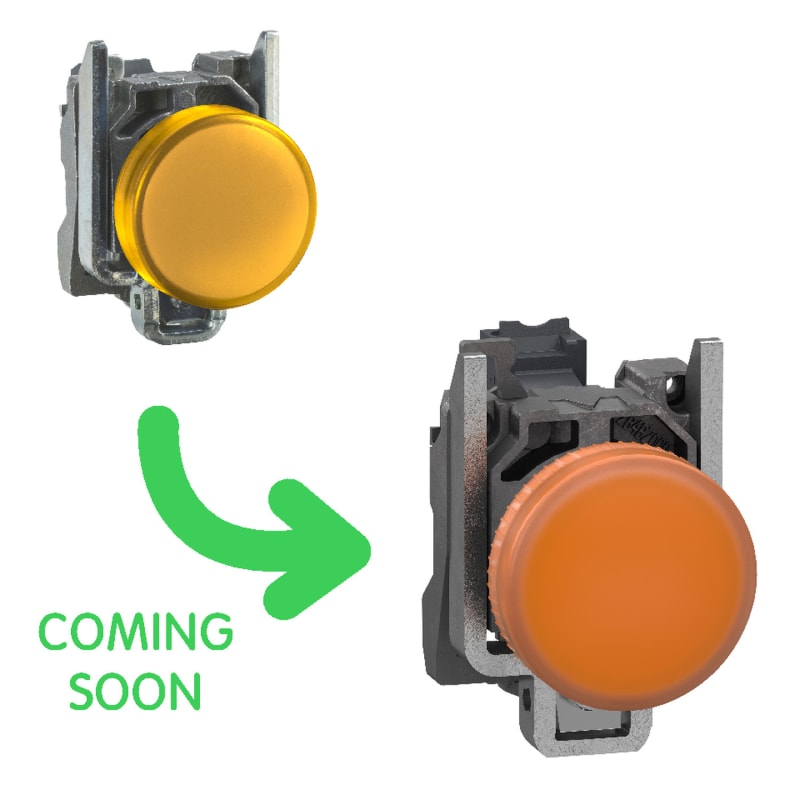 Schneider Electric Pilot light, Harmony XB4, metal, orange, 22mm, universal LED, plain lens, 24V AC DC, compact push in terminals XB4BVB55