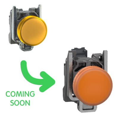 Schneider Electric Pilot light, Harmony XB4, metal, orange, 22mm, universal LED, plain lens, 24V AC DC, compact push in terminals XB4BVB55