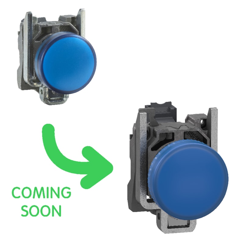Schneider Electric Pilot light, Harmony XB4, metal, blue, 22mm, universal LED, plain lens, 24V AC DC, compact push in terminals XB4BVB65
