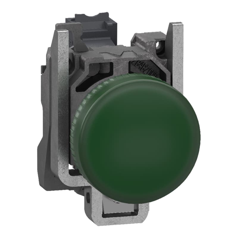 Schneider Electric Pilot light, Harmony XB4, metal, green, 22mm, universal LED, plain lens, 110...120V AC, compact push in terminals XB4BVG35