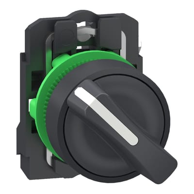 Schneider Electric Selector switch, Harmony XB5, plastic, black, 22mm, 2 positions, spring return from right to left, 1 NO, compact push in XB5AD415