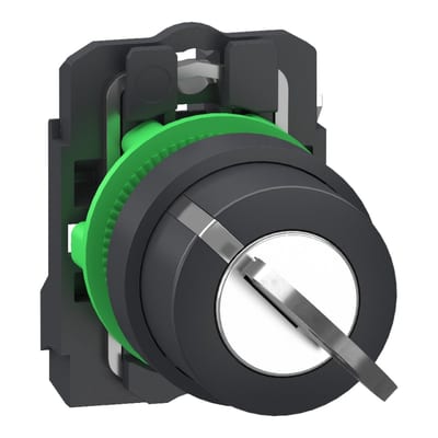 Schneider Electric Key switch selector, Harmony XB5, plastic, black, 22mm, key 455, 2 positions, stay put, key release left, 1 NO, push in XB5AG215