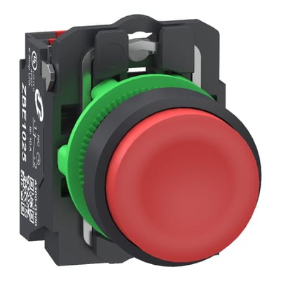 Schneider Electric Push button, Harmony XB5, grey plastic, projecting, red, 22mm, spring return, unmarked, 1 NC, compact push in terminals XB5AL425