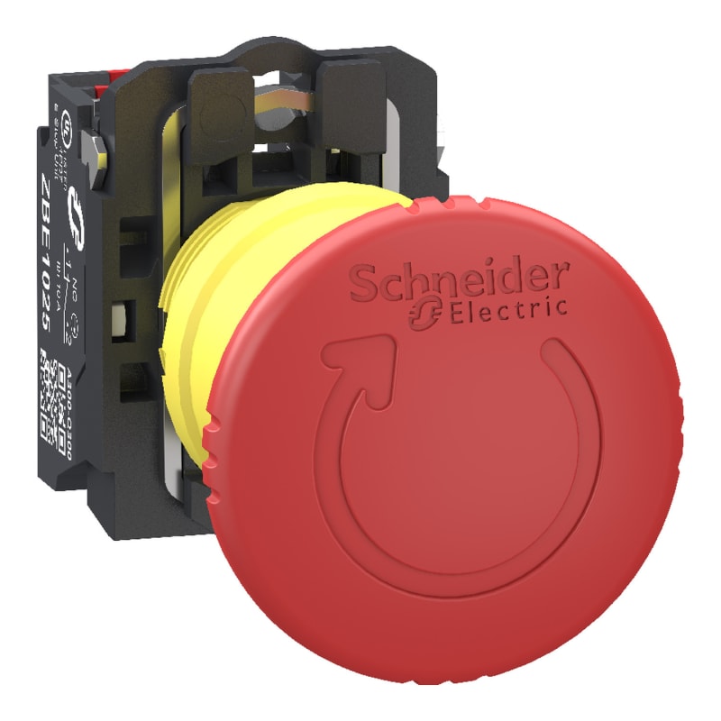 Schneider Electric Emergency stop switching off, Harmony XB5, grey plastic, red mushroom 40mm, 22mm, trigger turn to release, 2NC, push in XB5AS84445