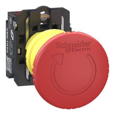 Schneider Electric Emergency stop switching off, Harmony XB5, grey plastic, red mushroom 40mm, 22mm, trigger turn to release, 2NC, push in XB5AS84445