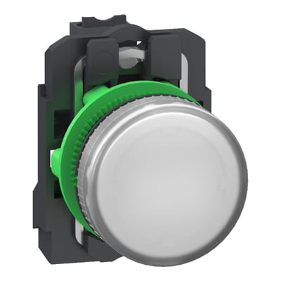 Schneider Electric Pilot light, Harmony XB5, grey plastic, white, 22mm, universal LED, plain lens, 24V AC DC, compact push in terminals XB5AVB15