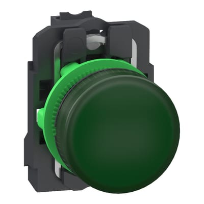 Schneider Electric Pilot light, Harmony XB5, grey plastic, green, 22mm, universal LED, plain lens, 24V AC DC, compact push in terminals XB5AVB35