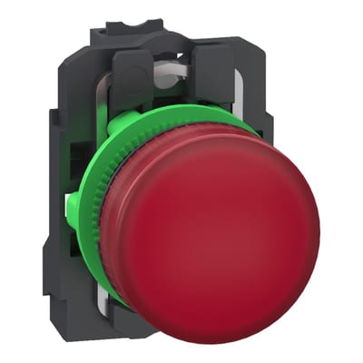 Schneider Electric Pilot light, Harmony XB5, grey plastic, red, 22mm, universal LED, plain lens, 24V AC DC, compact push in terminals XB5AVB45