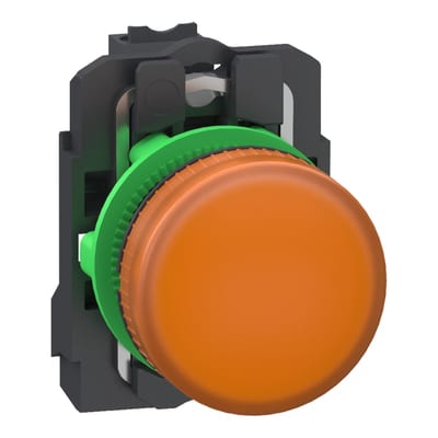 Schneider Electric Pilot light, Harmony XB5, grey plastic, orange, 22mm, universal LED, plain lens, 24V AC DC, compact push in terminals XB5AVB55