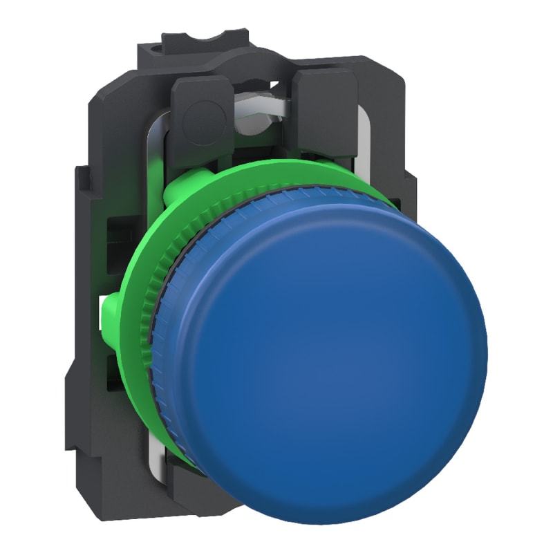 Schneider Electric Pilot light, Harmony XB5, grey plastic, blue, 22mm, universal LED, plain lens, 24V AC DC, compact push in terminals XB5AVB65