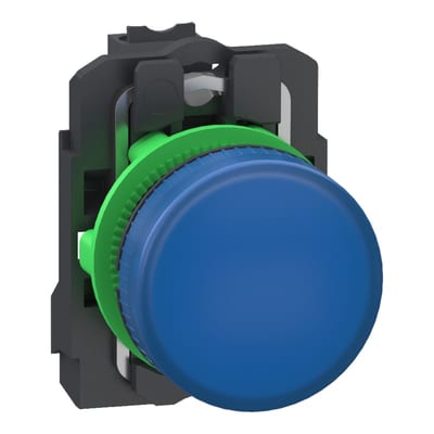 Schneider Electric Pilot light, Harmony XB5, grey plastic, blue, 22mm, universal LED, plain lens, 24V AC DC, compact push in terminals XB5AVB65