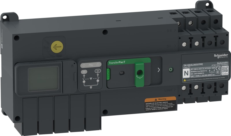 Schneider Electric transfer switch, TransferPacT Active automatic, 50A, 230V, 2P, LCD,frame 100A TA10D2L0503TPE