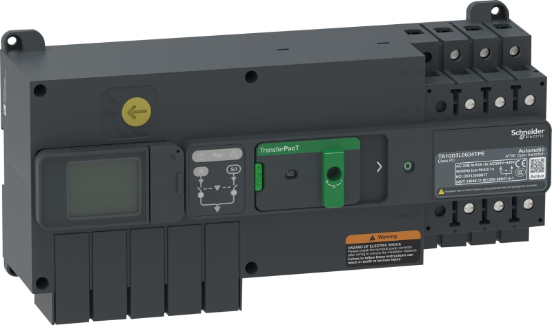Schneider Electric transfer switch, TransferPacT Active automatic, 100A, 400V, 3P, LCD,frame 100A TA10D3L1004TPE