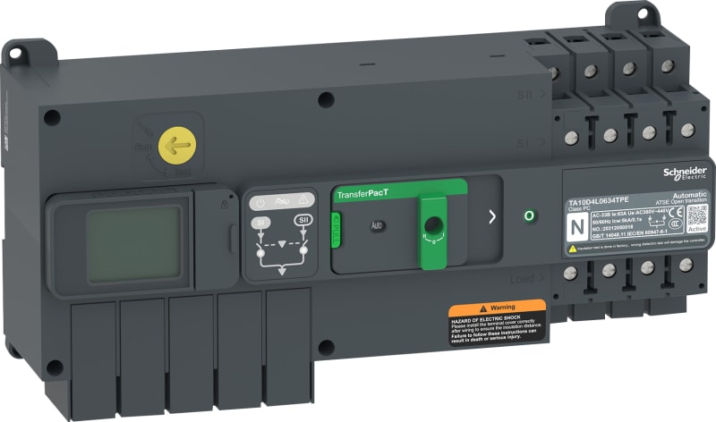 Schneider Electric transfer switch, TransferPacT Active automatic, 100A, 400V, 4P, LCD,frame 100A TA10D4L1004TPE