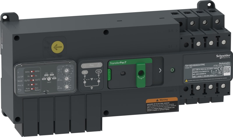 Schneider Electric transfer switch, TransferPacT automatic, 32A, 400V, 3P, rotary, frame 100A TA10D3S0324TPE