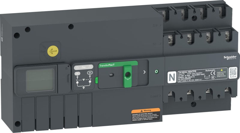 Schneider Electric transfer switch, TransferPacT Active automatic, 160A, 400V, 4P, LCD,frame 160A TA16D4L1604TPE