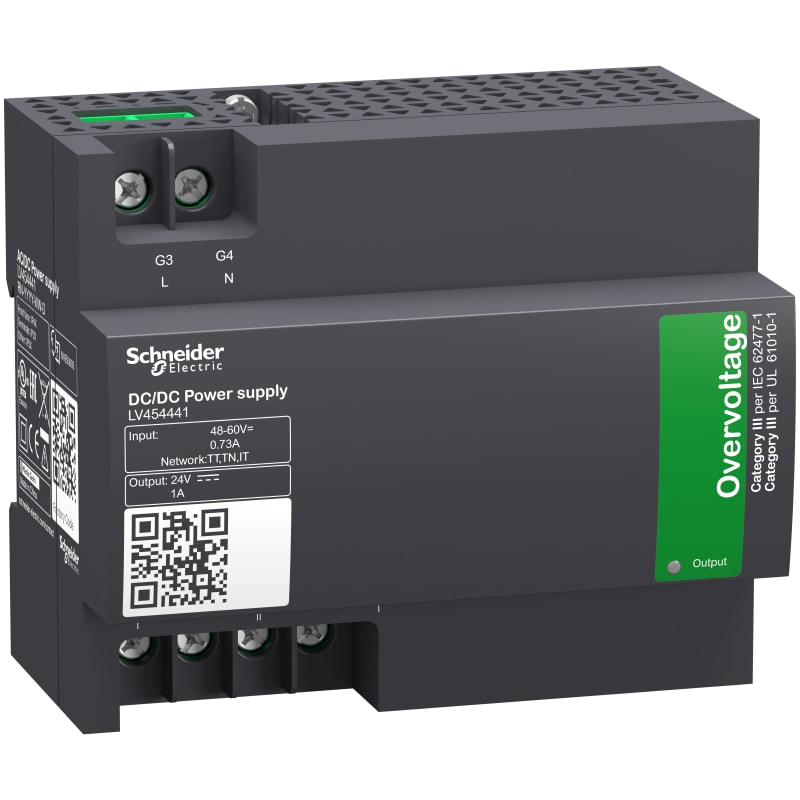 Schneider Electric external power supply module, input voltage 48 V DC to 60 V DC, output voltage 24 V DC, output current 1 A LV454441