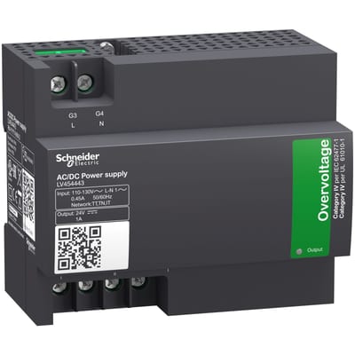 Schneider Electric external power supply module, input voltage 110 V AC to 130 V AC 50/60 Hz, output voltage 24 V DC, output current 1 A LV454443