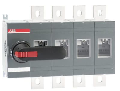 ABB 4-Pole, front operated, base mounted switch-disconnector with black IP65 handle and shaft, terminal bolt kit included OT800E04P