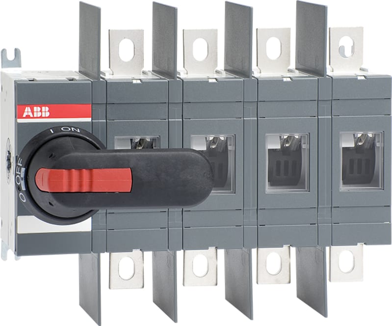 ABB 4-Pole, front operated, base mounted switch-disconnector with black IP65 handle and shaft, wide phase distance, terminal bolt kit included 1SCA022809R8900