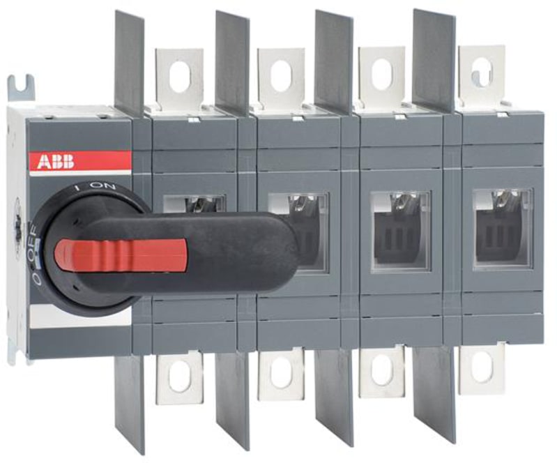 ABB 4-Pole, front operated, base mounted switch-disconnector with black IP65 handle and shaft, wide phase distance, terminal bolt kit included 1SCA022809R8810