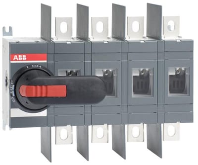ABB 4-Pole, front operated, base mounted switch-disconnector with black IP65 handle and shaft, wide phase distance, terminal bolt kit included 1SCA022809R8810
